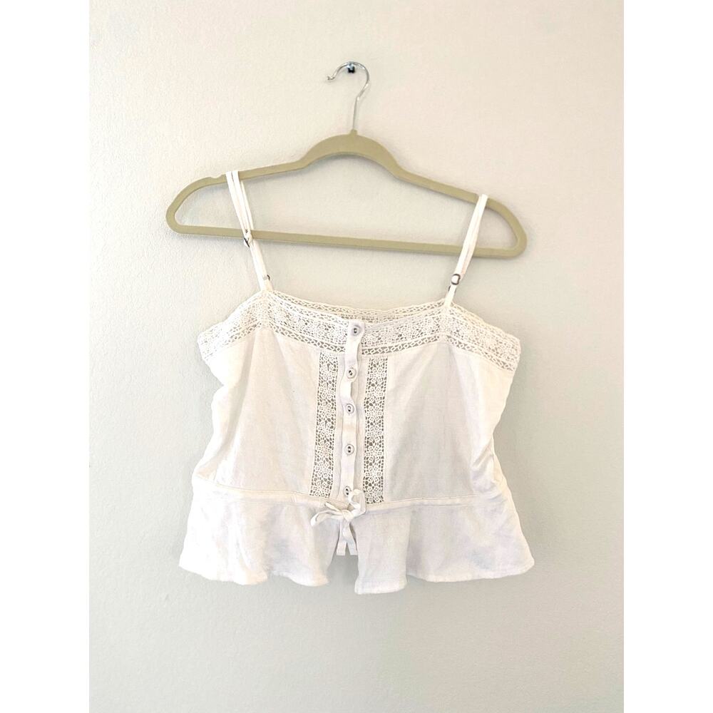 O'Neill Sunbeam Top White Lace Button Front Camisole Peplum Tank Size M